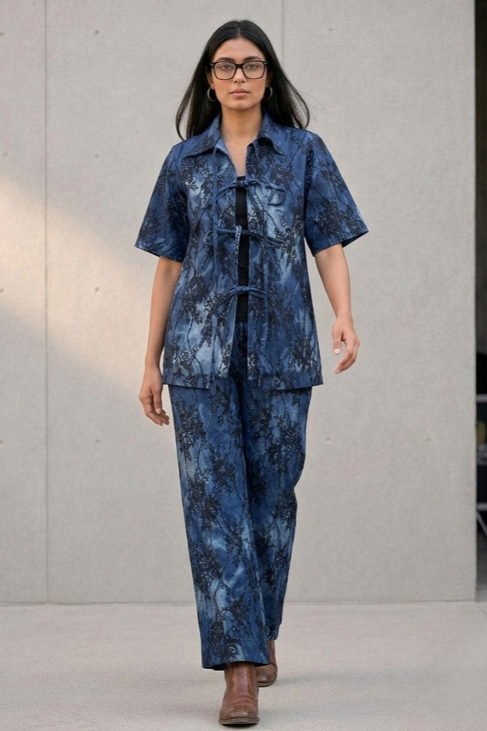 Gothic Rose Denim Tie-Front Co-ord Set