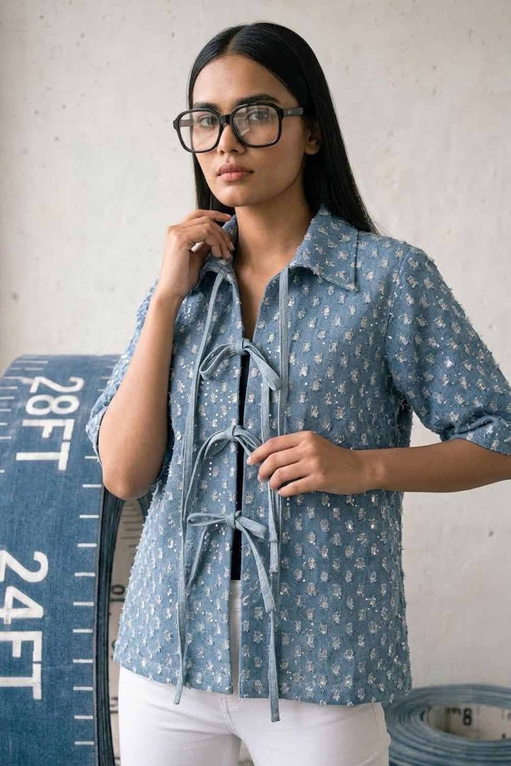 Ocean Sequin Tie-Up Shirt