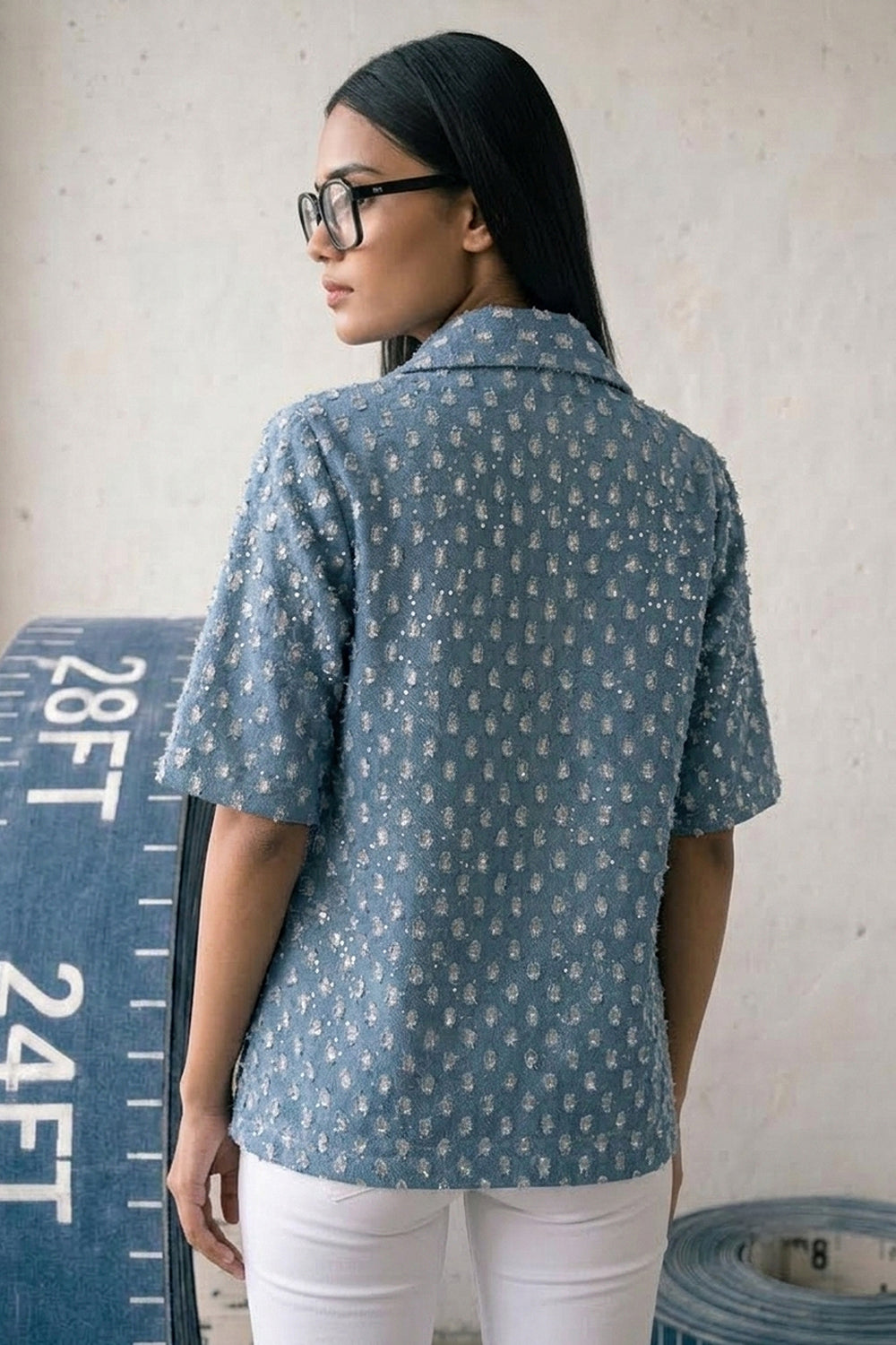 Ocean Sequin Tie-Up Shirt