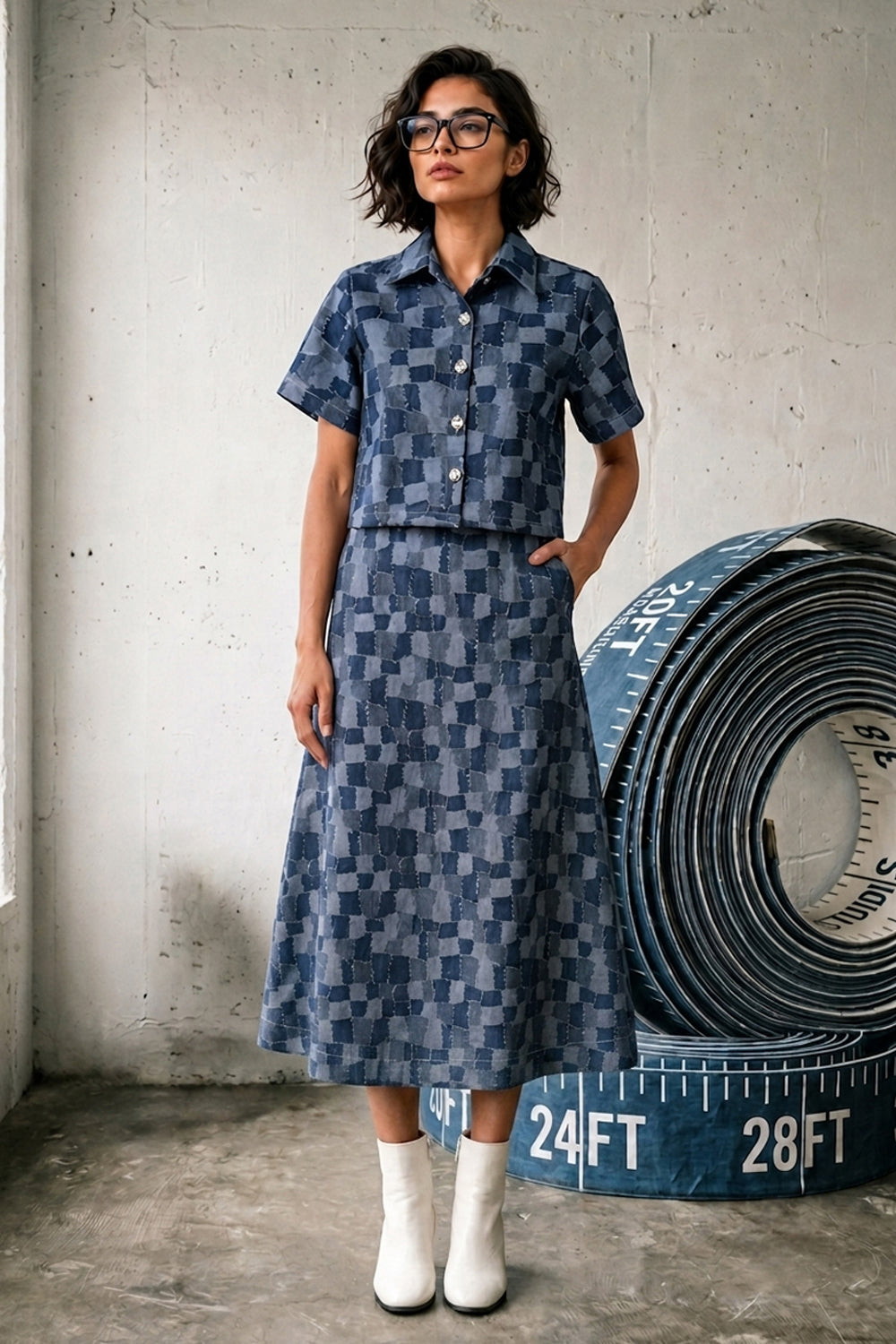 Artisan Checkered Skirt Set
