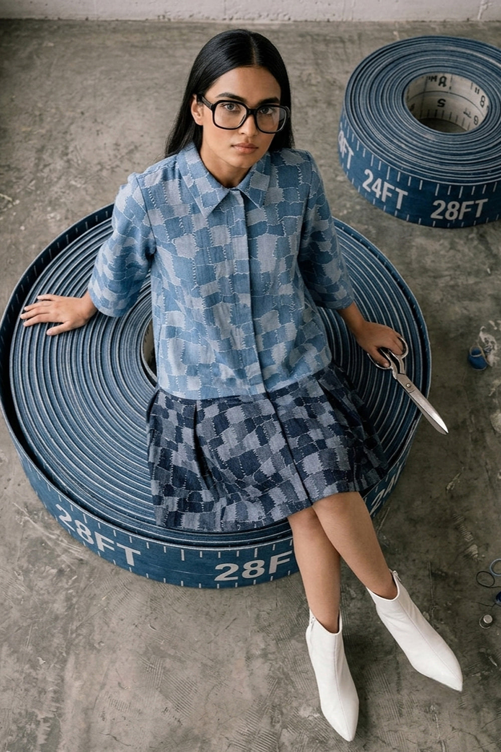 The Indigo Grid Shirt Dress