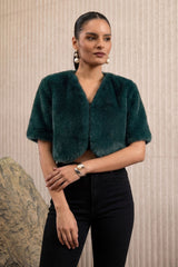 Green Cropped Faux Fur Jacket