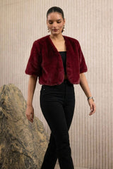 Red Cropped Faux Fur Jacket