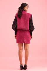 Karma Dhingra In Our Rasberry Pink Sleeveless Jacket & Skirt