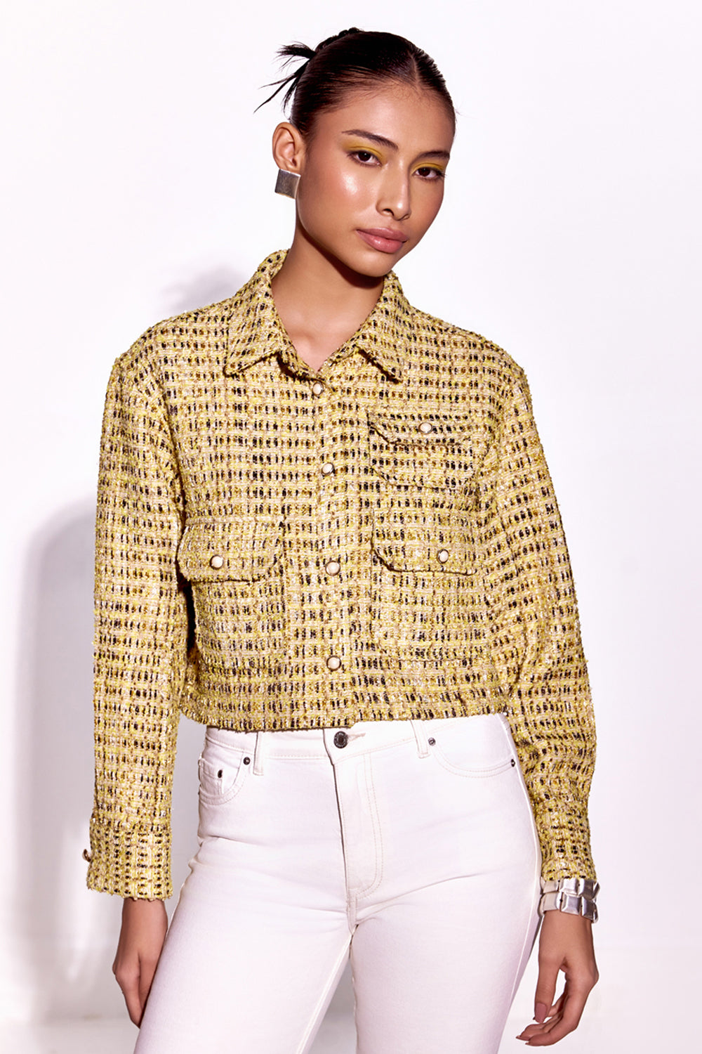 Gold Twilight Bomber Tweed Jacket
