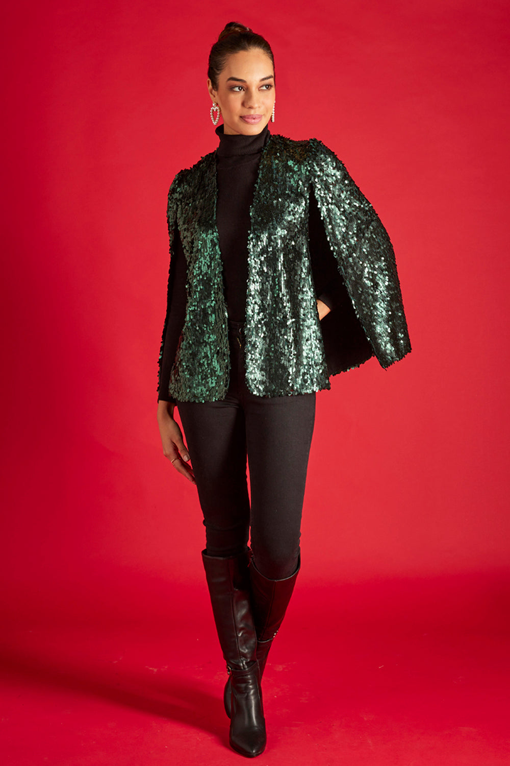 Siya Yadev In Our Green Sequin Statement Cape