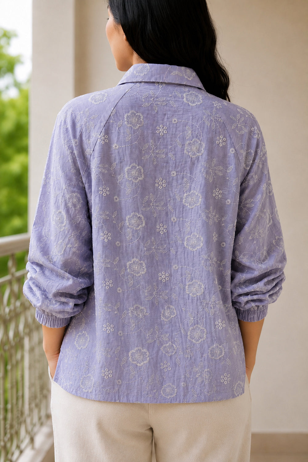 Lilac Bloom Embroidered Shirt