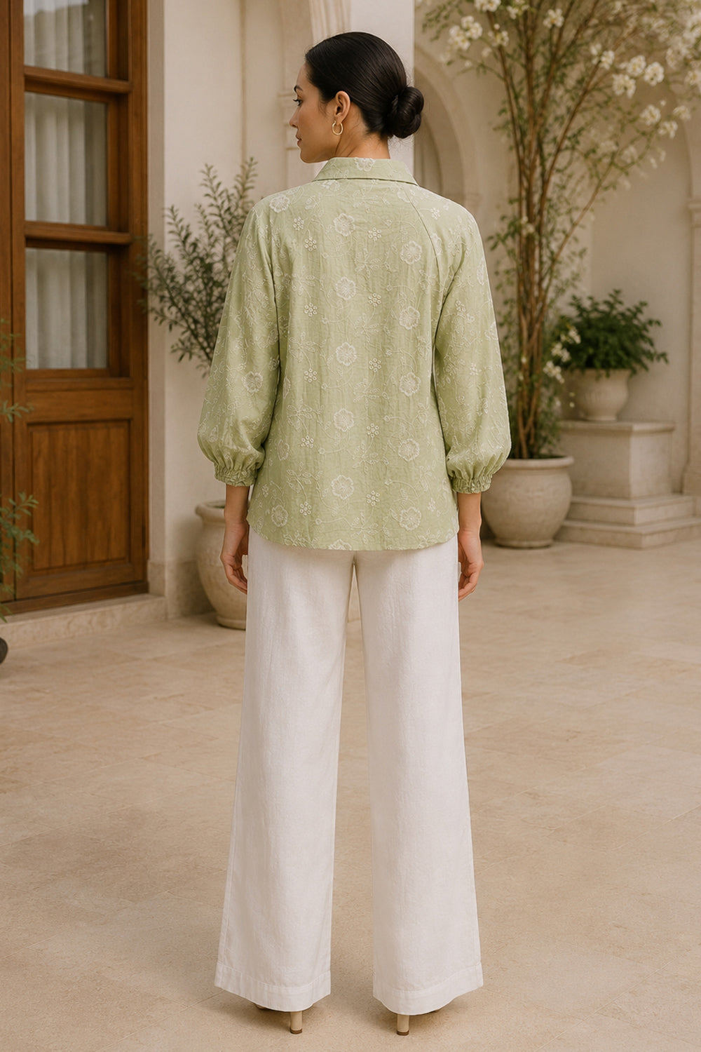 Sage Bloom Embroidered Shirt