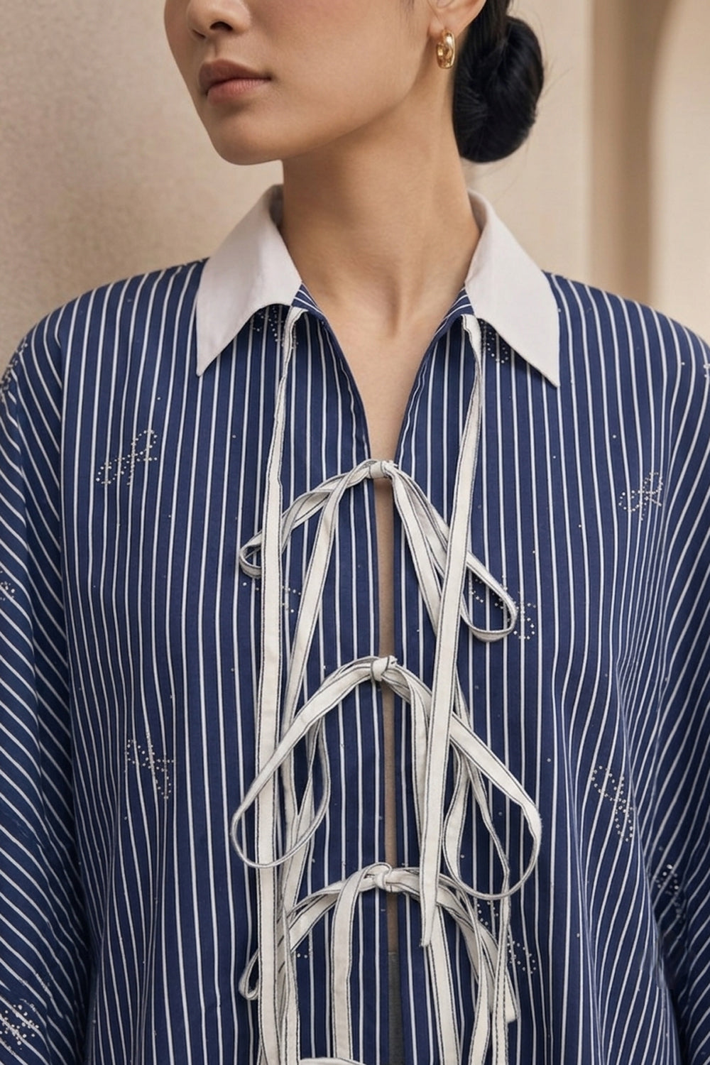 Navy Tie Up Pinstripe Shirt