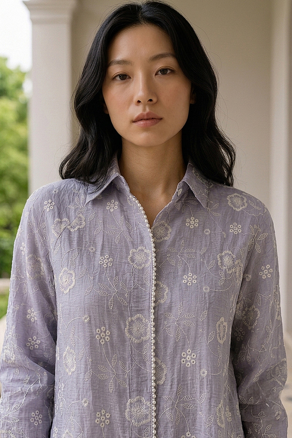 Lilac Bloom Embroidered Shirt