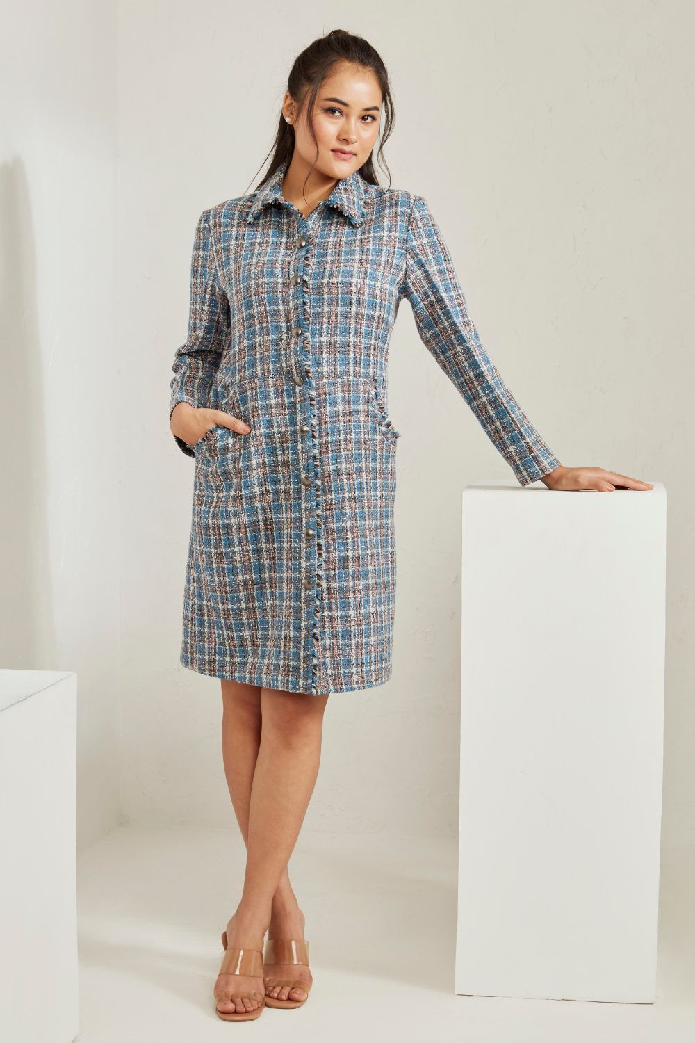Front Open Tweed Dress