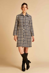 Navy Houndstooth Front Open Tweed Dress / Jacket