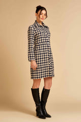 Navy Houndstooth Front Open Tweed Dress / Jacket