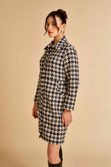 Navy Houndstooth Front Open Tweed Dress / Jacket