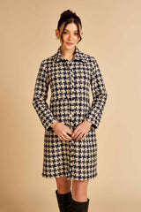 Navy Houndstooth Front Open Tweed Dress / Jacket