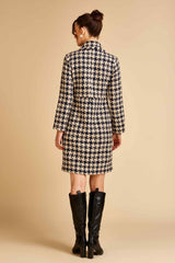 Navy Houndstooth Front Open Tweed Dress / Jacket
