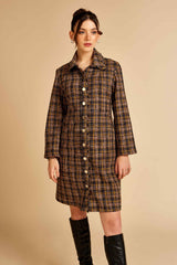 Brown Front Open Tweed Dress / Jacket