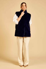 Navy Sleeveless Fur Jacket