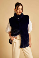 Navy Sleeveless Fur Jacket
