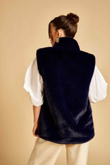 Navy Sleeveless Fur Jacket