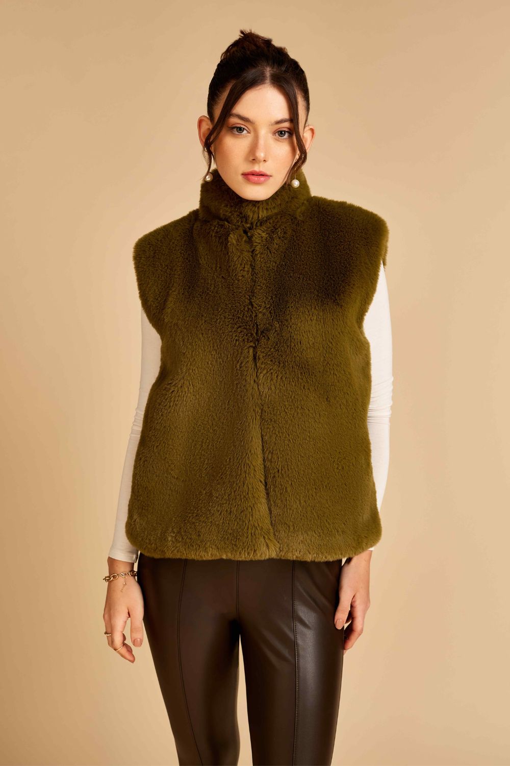 Lime Sleeveless Fur Jacket