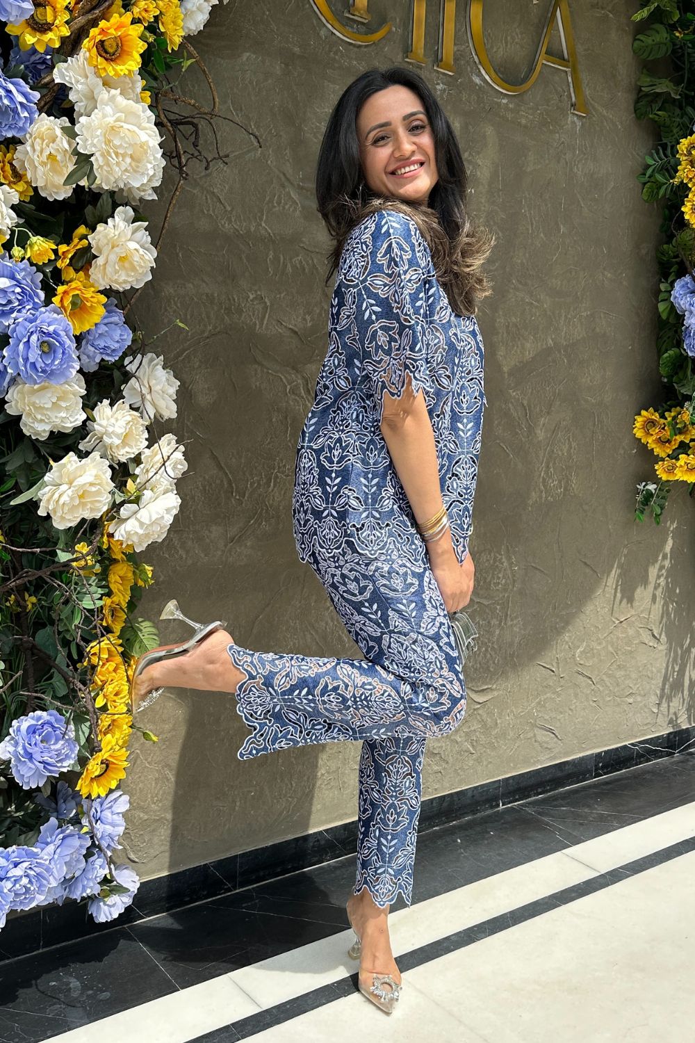 Mitali Wadhwa In Our Navy Lace Delight Co-ord Set