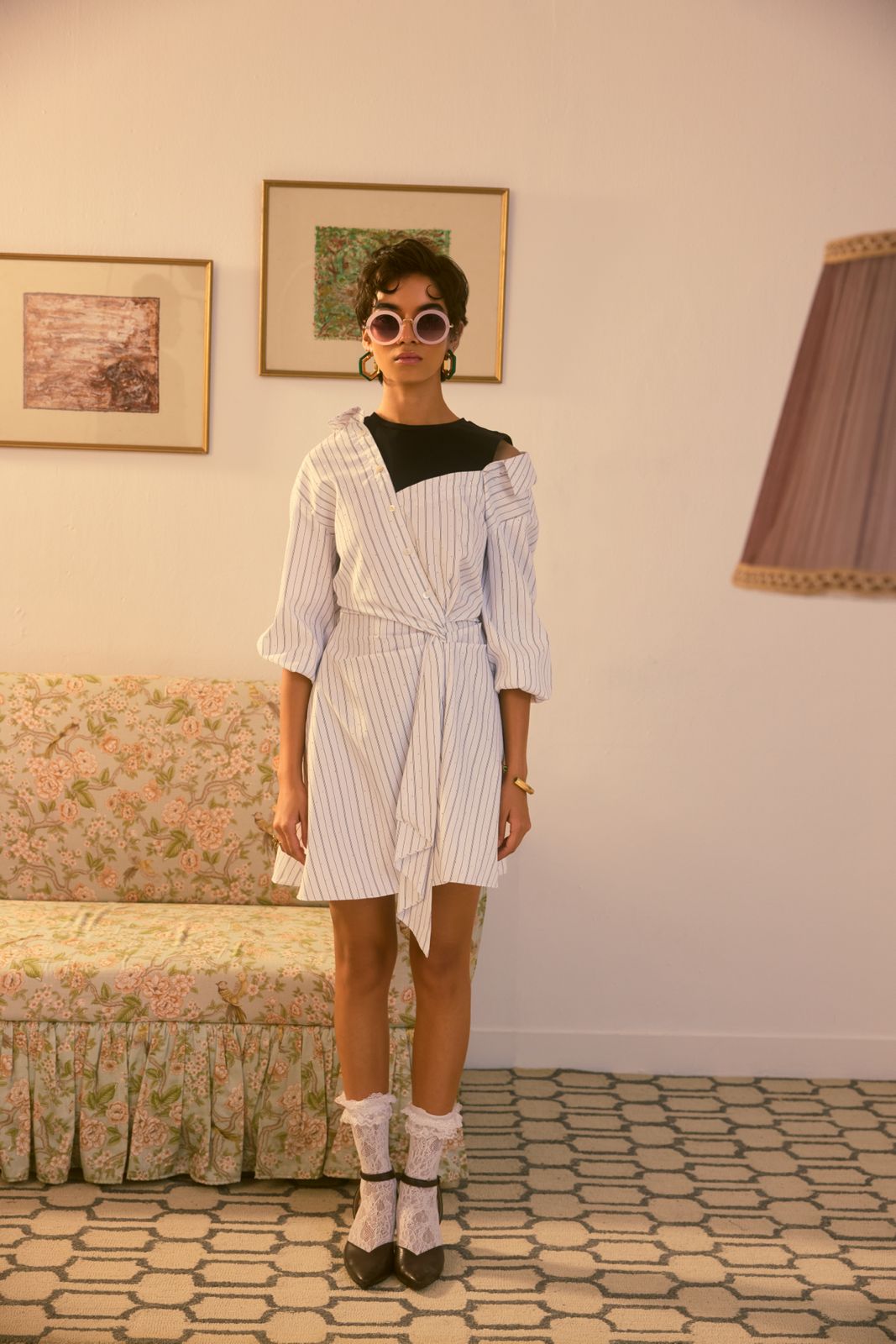 Pinstripe Asymmetric Wrap Dress