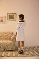 Pinstripe Asymmetric Wrap Dress