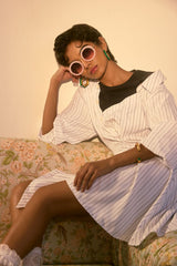Pinstripe Asymmetric Wrap Dress