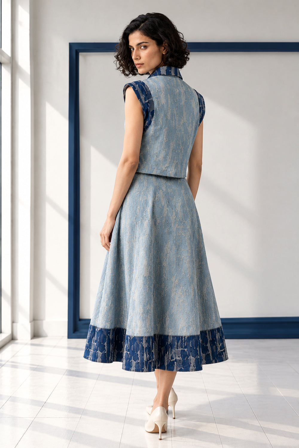 Threaded Horizon Denim Skirt Set