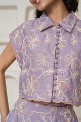 Lilac Whisper Embroidered Skirt Set