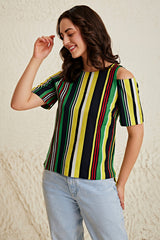 Stripe Cold Shoulder Top