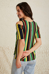 Stripe Cold Shoulder Top