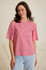 Stripe Cold Shoulder Top