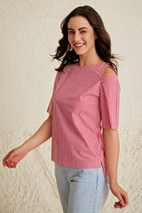 Stripe Cold Shoulder Top
