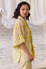 Sunshine Lace Elegance Tie-up Top & Pants Set