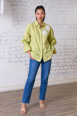 Green Petal Embroidered Shirt