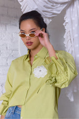 Green Petal Embroidered Shirt