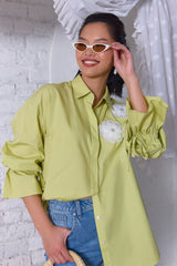 Green Petal Embroidered Shirt