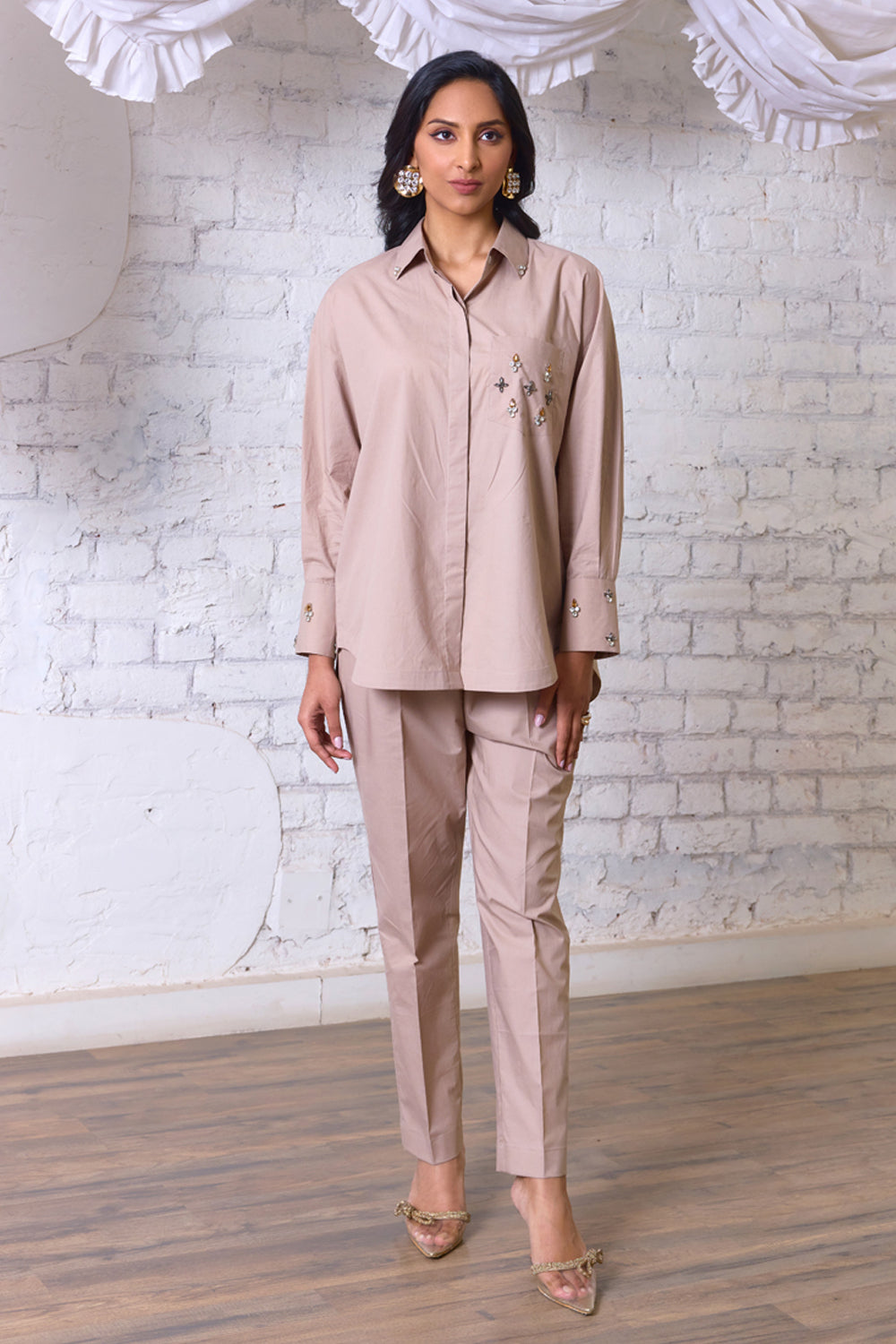Luxe Sandstone Embellished Shirt