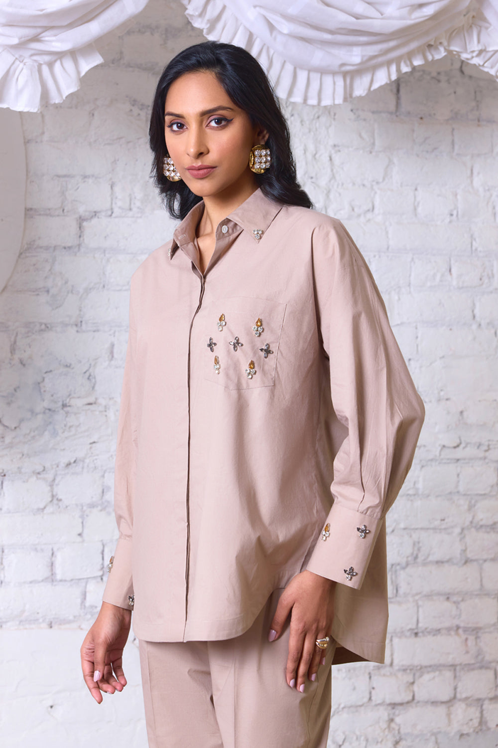 Luxe Sandstone Embellished Shirt