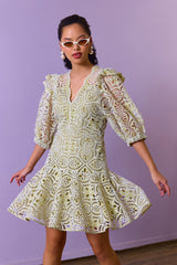 Nriti Shah In Our Pistachio Green Lace Elegance Dress
