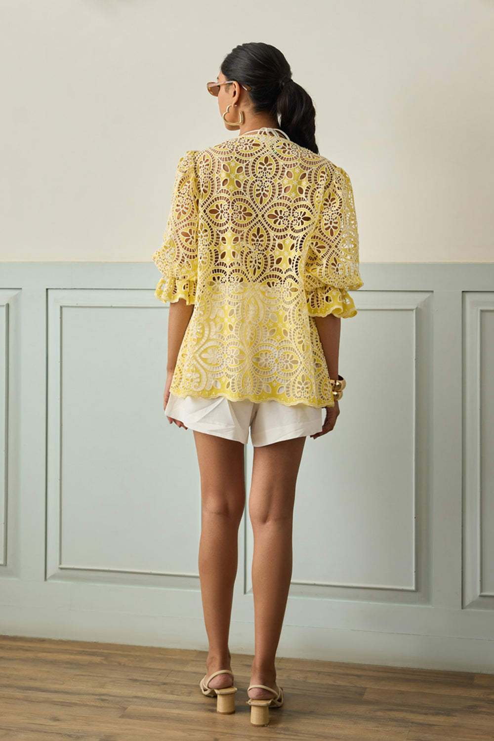 Sunshine Lace Botton Down Blouse