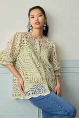 Pistachio Green Lace Button Down Blouse