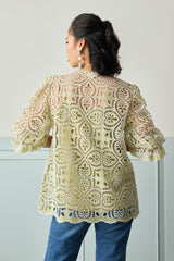 Pistachio Green Lace Button Down Blouse