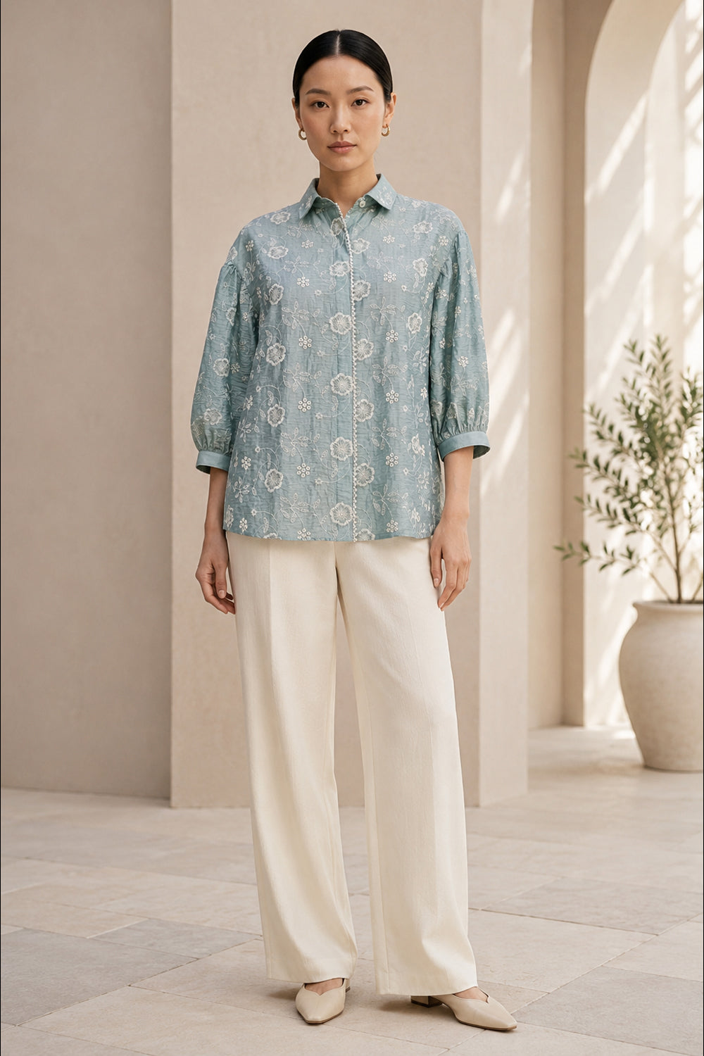 Mist Bloom Embroidered Shirt