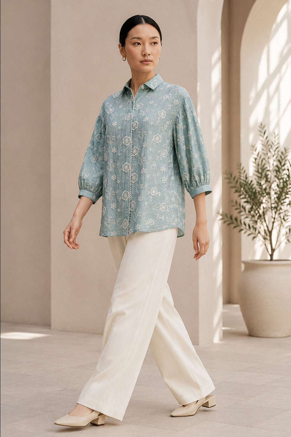 Mist Bloom Embroidered Shirt