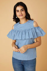 Lovers Lane Cold-Shoulder Gingham Top