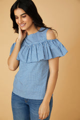 Lovers Lane Cold-Shoulder Gingham Top