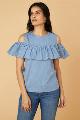 Lovers Lane Cold-Shoulder Gingham Top